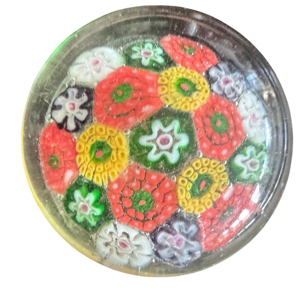 Vintage Murano Style Glass Paperweight Floral‎ Millefiori Art Glass 2" mini